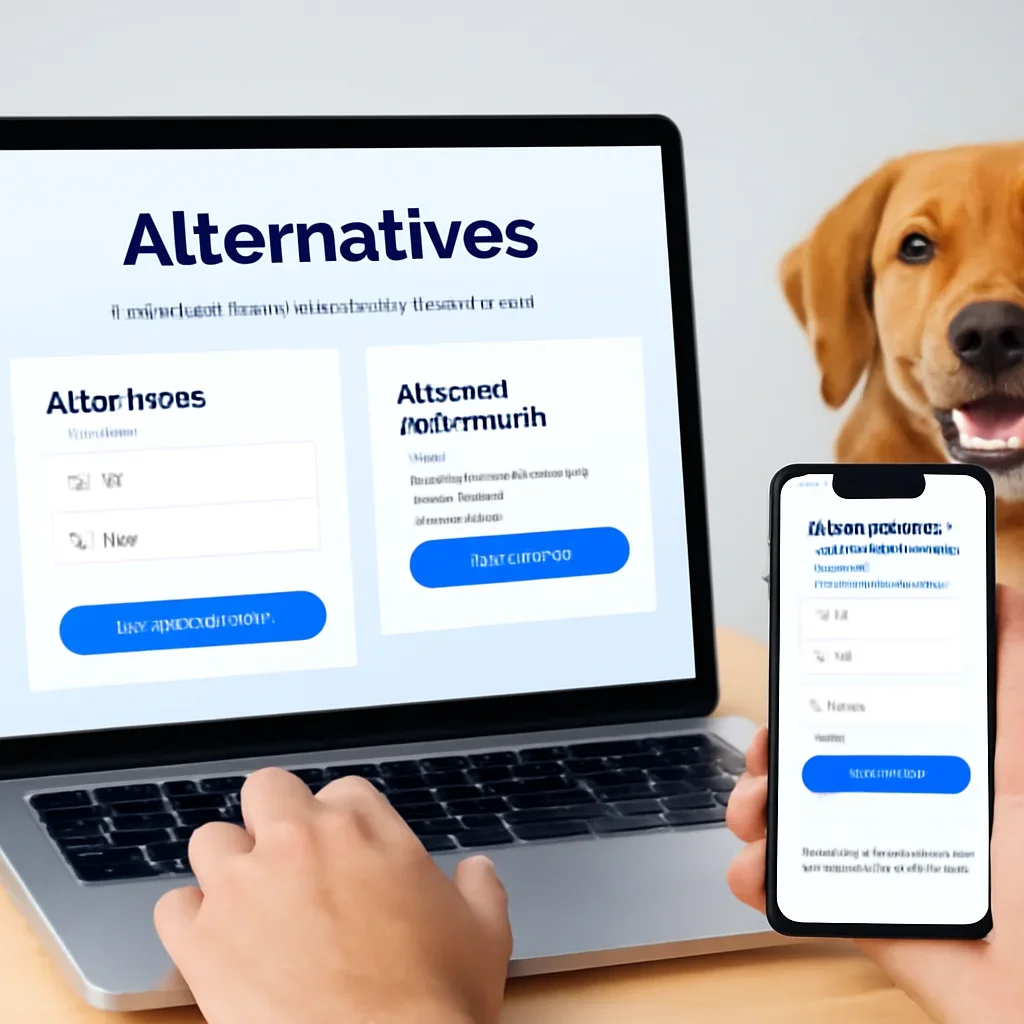 Alternatives page call-to-action image showing a pet owner moving forward with quote comparison