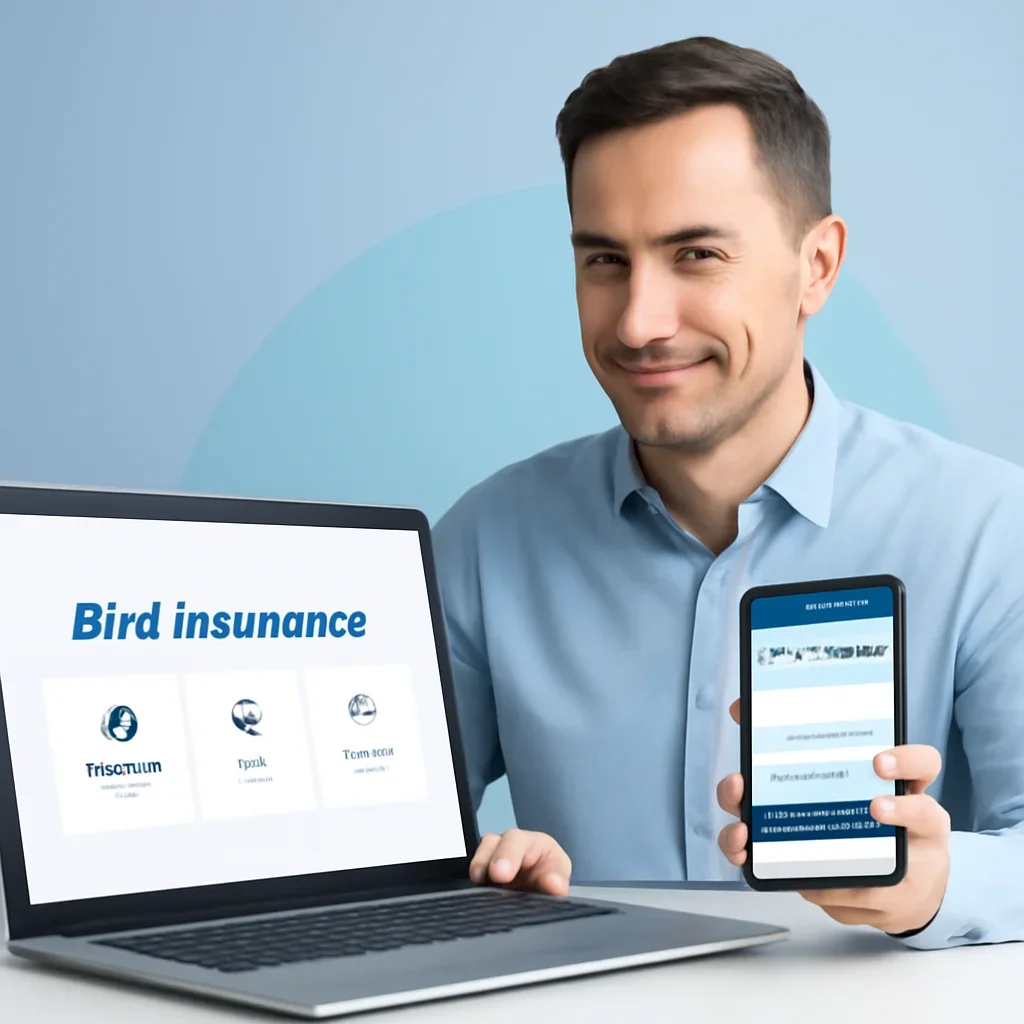 Bird Insurance page call-to-action image showing a pet owner moving forward with quote comparison