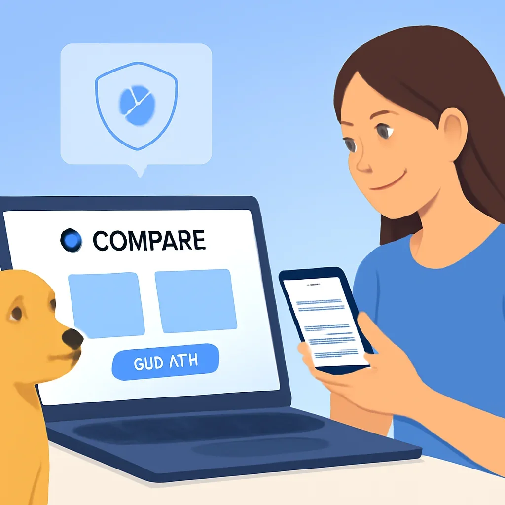 Most Common Pet Insurance Claims page call-to-action image showing a pet owner moving forward with quote comparison