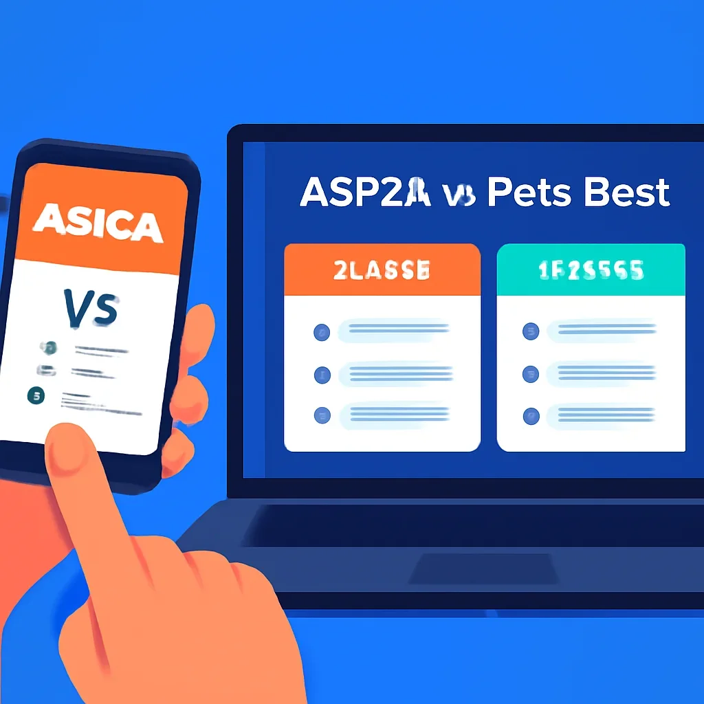 ASPCA vs Pets Best page call-to-action image showing a pet owner moving forward with quote comparison