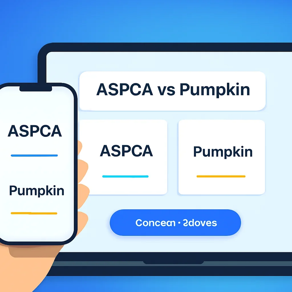 ASPCA vs Pumpkin page call-to-action image showing a pet owner moving forward with quote comparison