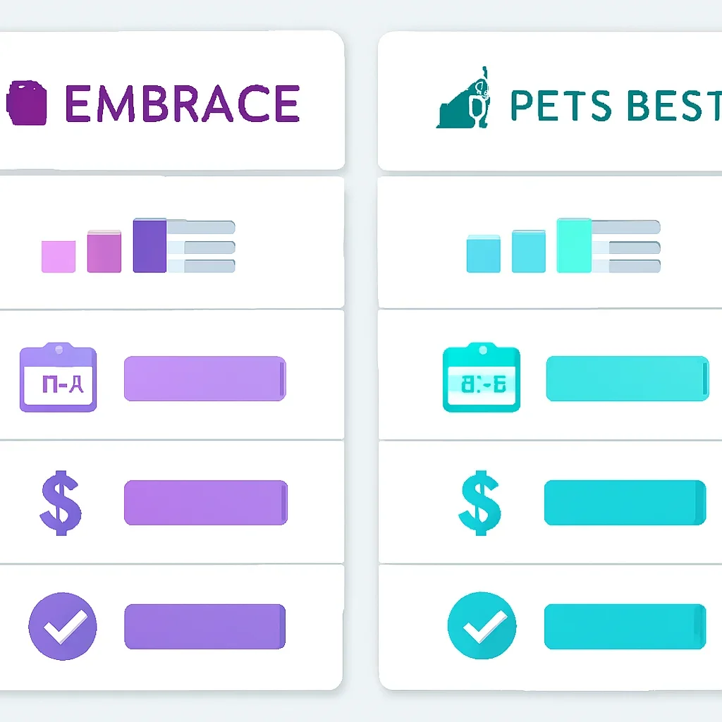 Embrace vs Pets Best page mid-section image showing coverage review and policy comparison details