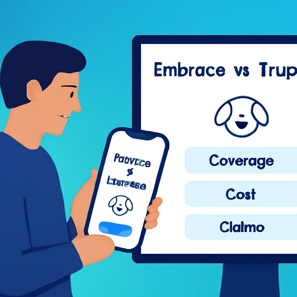 Embrace vs Trupanion page call-to-action image showing a pet owner moving forward with quote comparison