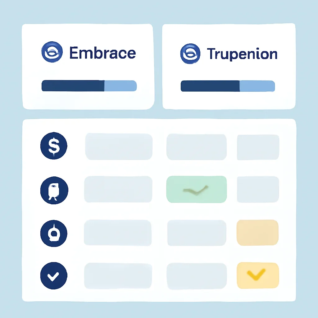 Embrace vs Trupanion page mid-section image showing coverage review and policy comparison details