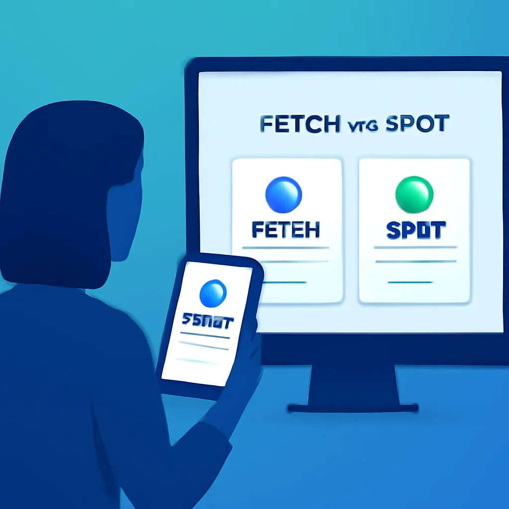 Fetch vs Spot page call-to-action image showing a pet owner moving forward with quote comparison