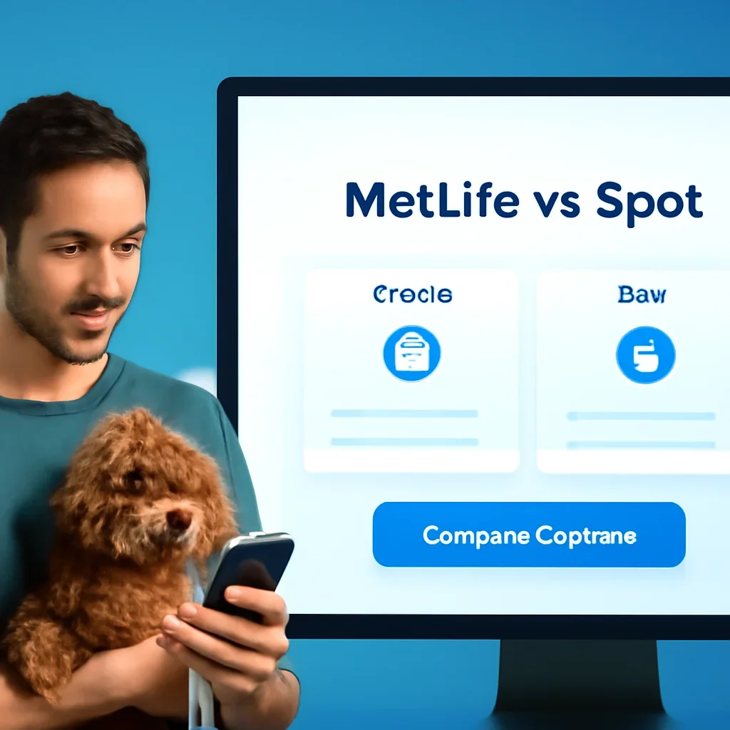 MetLife vs Spot page call-to-action image showing a pet owner moving forward with quote comparison
