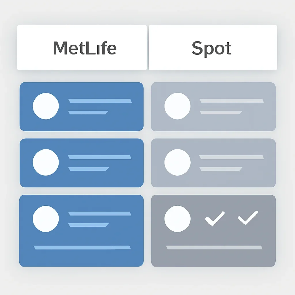 MetLife vs Spot page mid-section image showing coverage review and policy comparison details