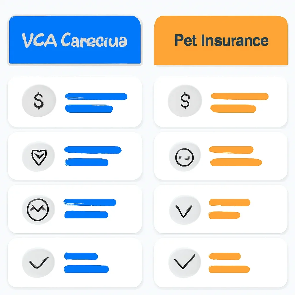 VCA CareClub vs Pet Insurance page mid-section image showing coverage review and policy comparison details