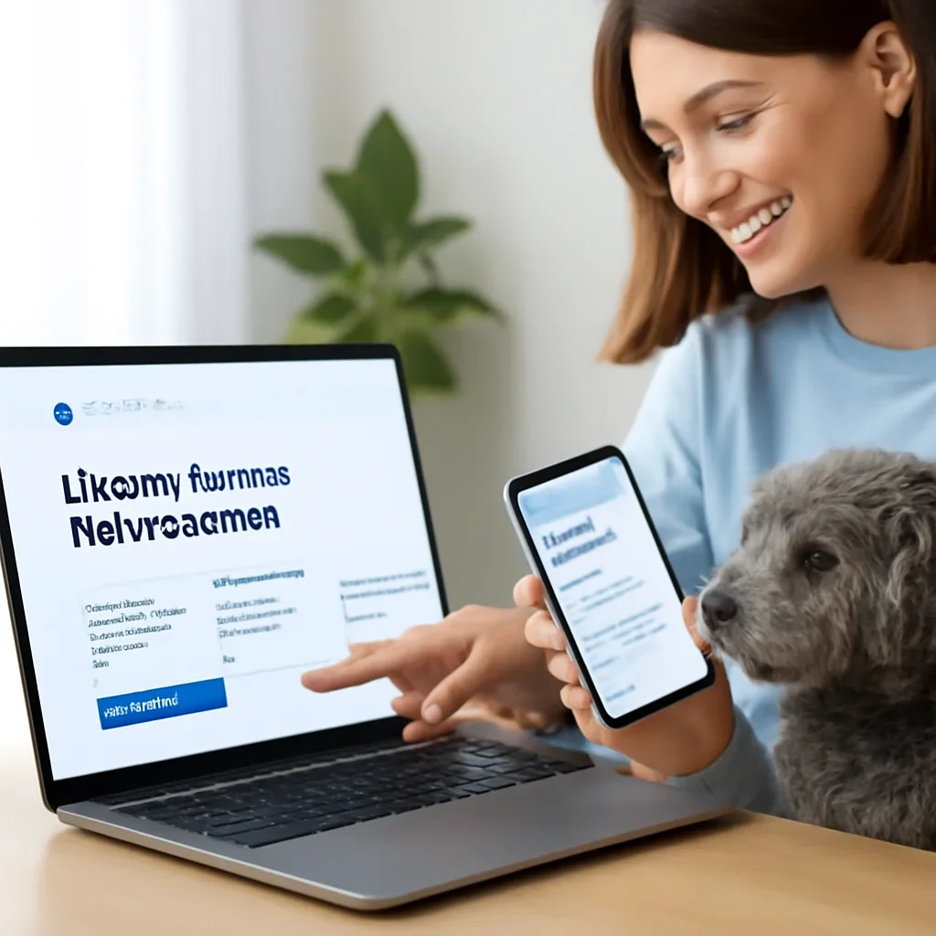 Liberty Mutual Pet Insurance page call-to-action image showing a pet owner moving forward with quote comparison