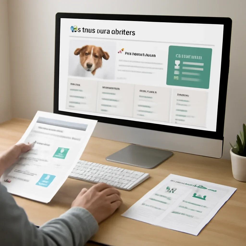 MyWebInsurance.com Pet Insurance page mid-section image showing coverage review and policy comparison details