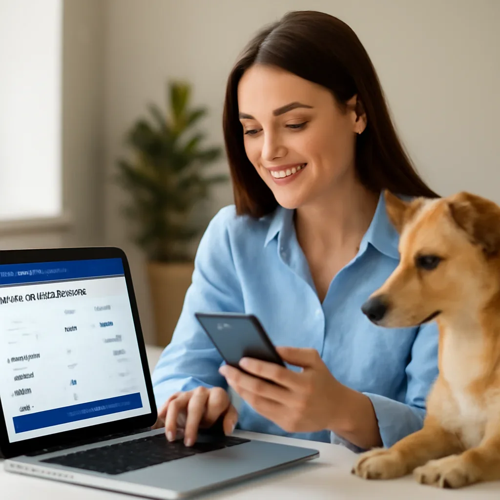 Pets Best Pet Insurance page call-to-action image showing a pet owner moving forward with quote comparison