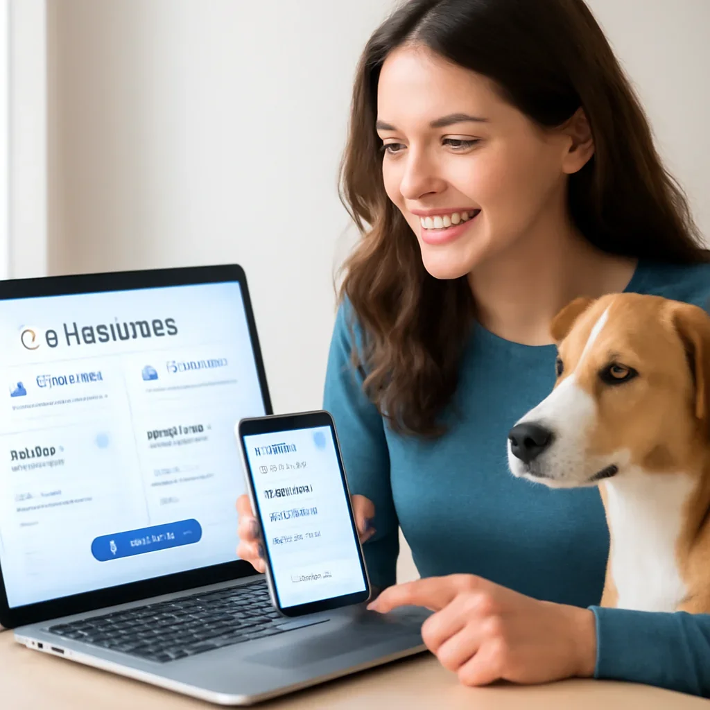State Farm Pet Insurance page call-to-action image showing a pet owner moving forward with quote comparison