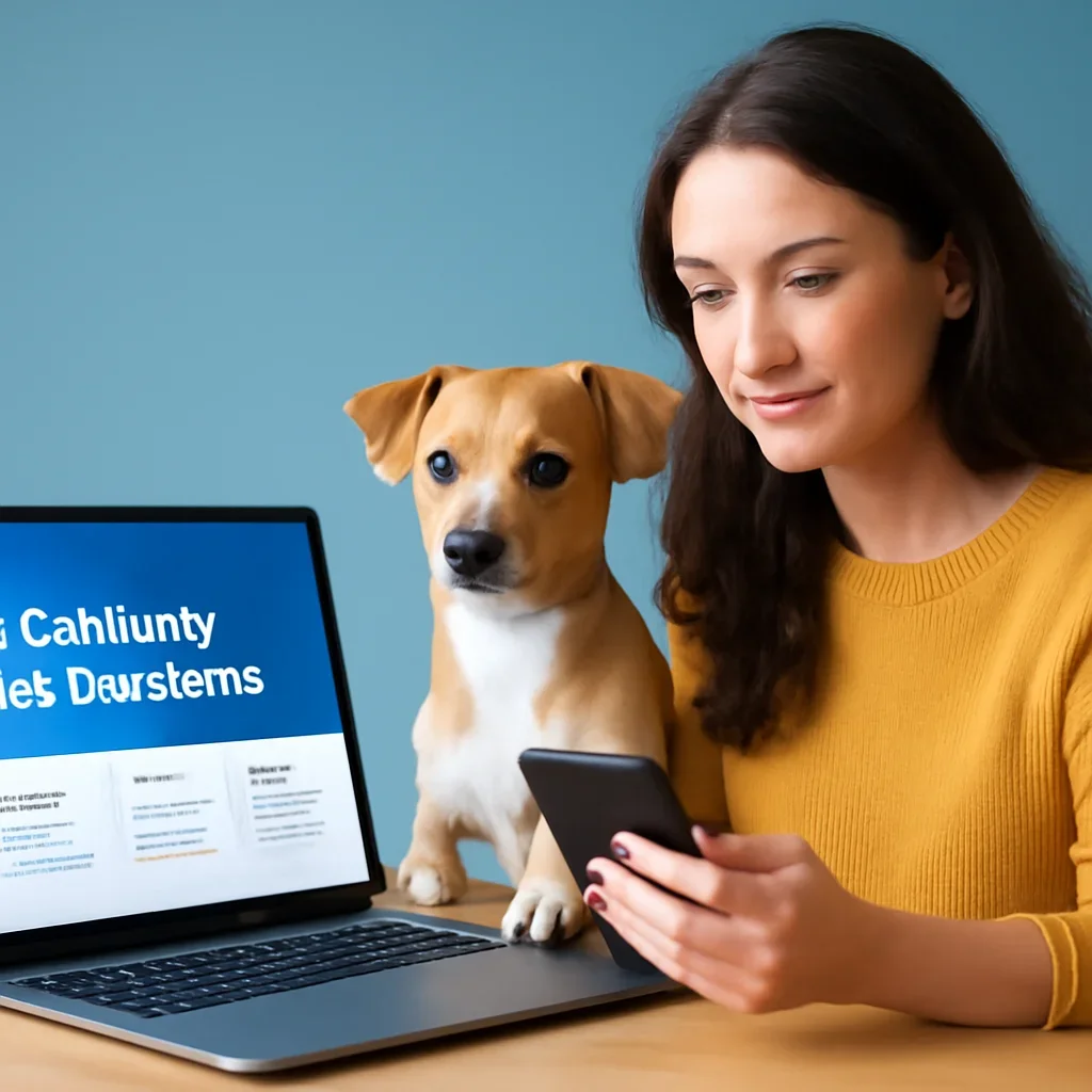 California Pet Insurance page call-to-action image showing a pet owner moving forward with quote comparison