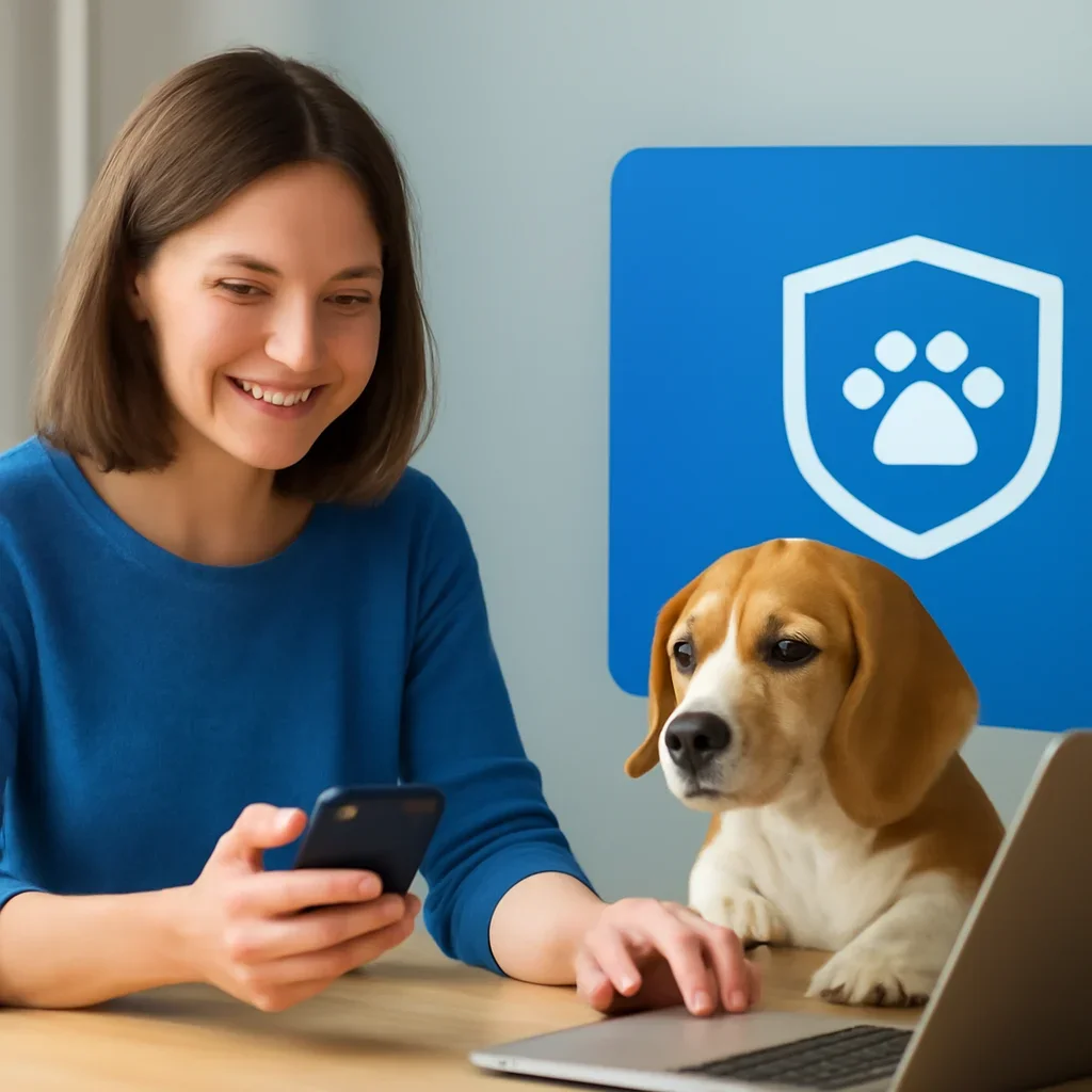 Indiana Pet Insurance page call-to-action image showing a pet owner moving forward with quote comparison