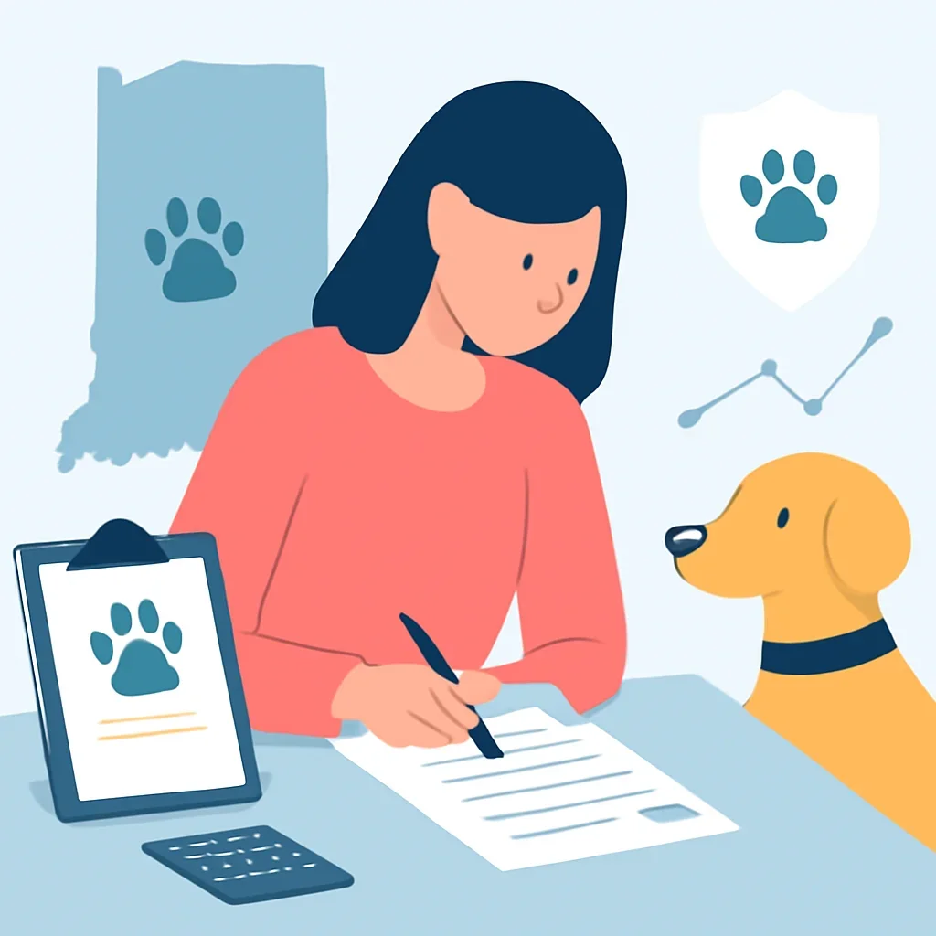 Indiana Pet Insurance page mid-section image showing coverage review and policy comparison details