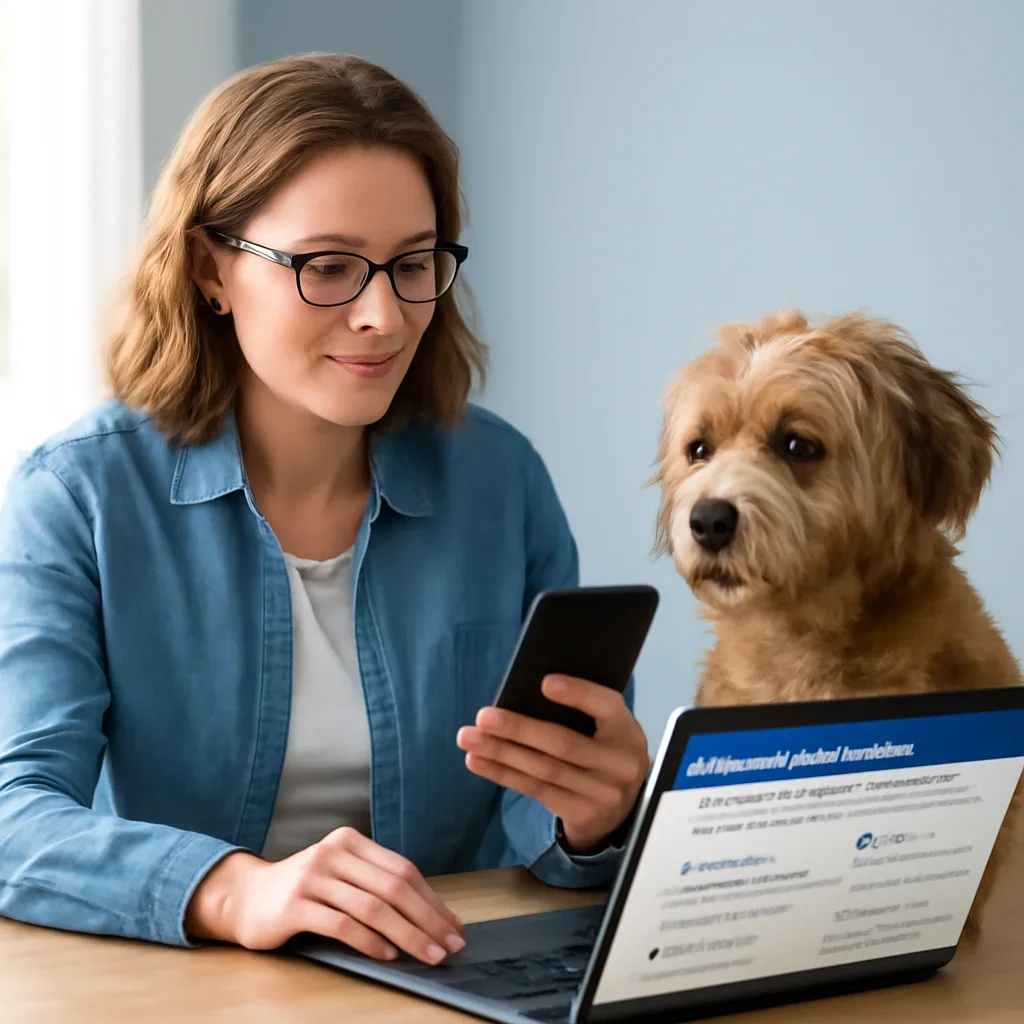 Iowa Pet Insurance page call-to-action image showing a pet owner moving forward with quote comparison