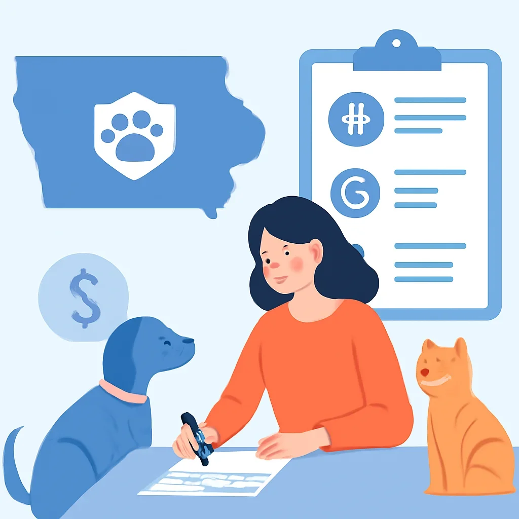 Iowa Pet Insurance page mid-section image showing coverage review and policy comparison details