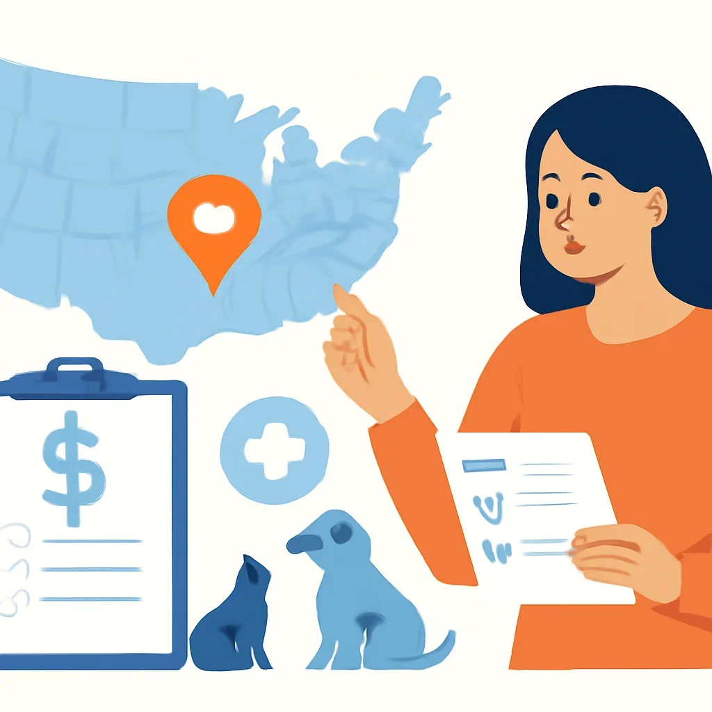 Pet Insurance by State page mid-section image showing coverage review and policy comparison details