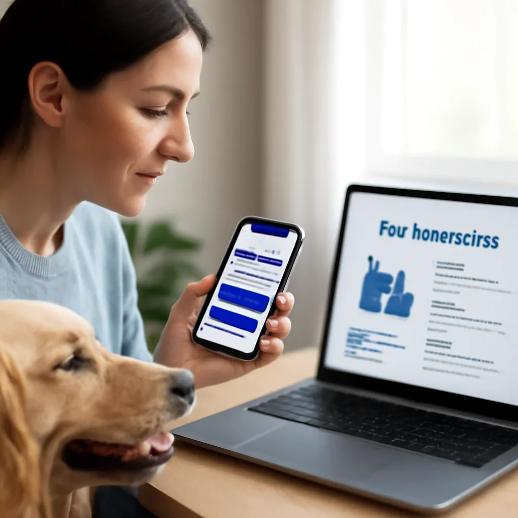 New York Pet Insurance page call-to-action image showing a pet owner moving forward with quote comparison
