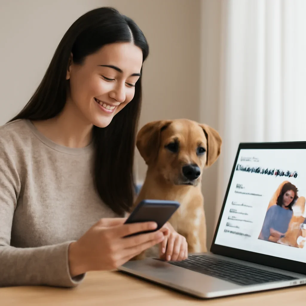 Wyoming Pet Insurance page call-to-action image showing a pet owner moving forward with quote comparison