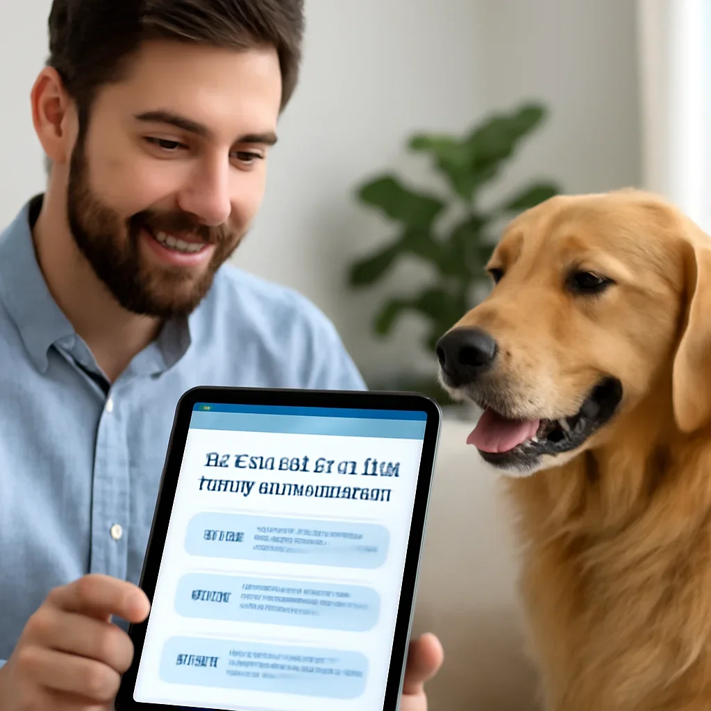Pet Insurance That Pays the Vet Directly page call-to-action image showing a pet owner moving forward with quote comparison
