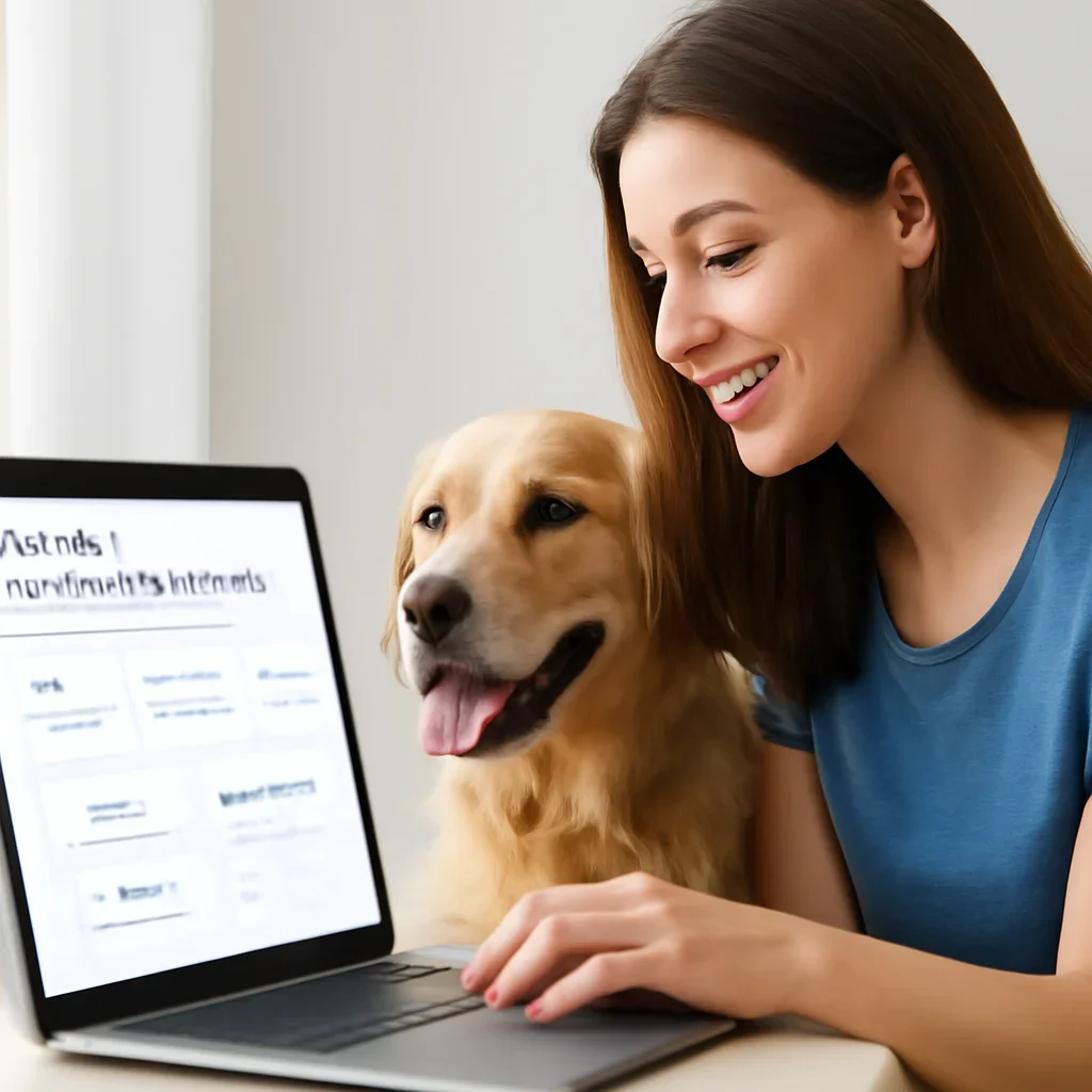 Pets Best Pet Insurance Support page call-to-action image showing a pet owner moving forward with quote comparison