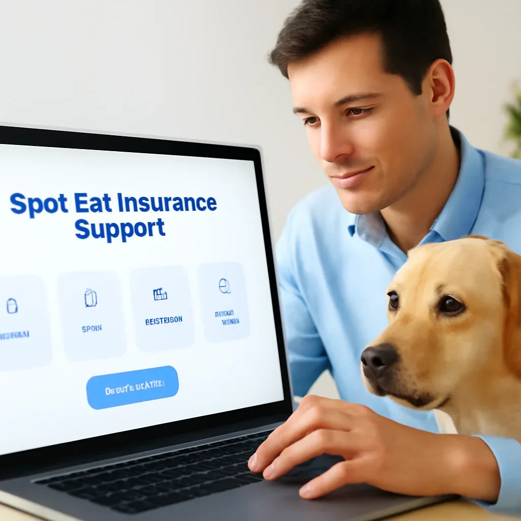 Spot Pet Insurance Support page call-to-action image showing a pet owner moving forward with quote comparison