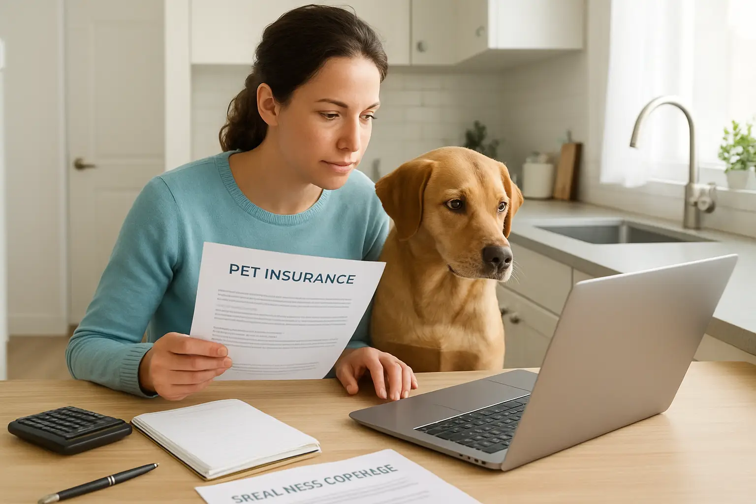 Pet owner reviewing spay and neuter coverage in a pet insurance policy