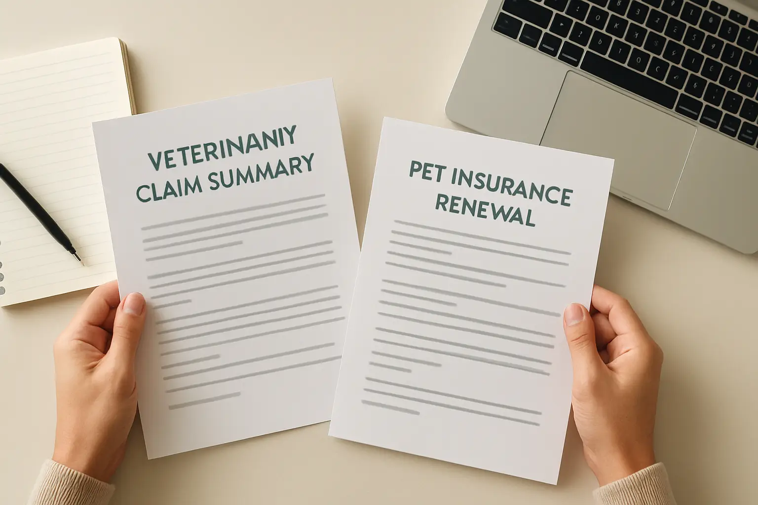 Pet owner comparing claim history with a renewal notice